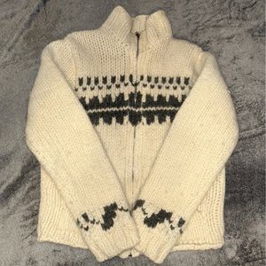 Abercrombie & Fitch Ivory Gray wool chunky knit full zip Sweater jacket sz L